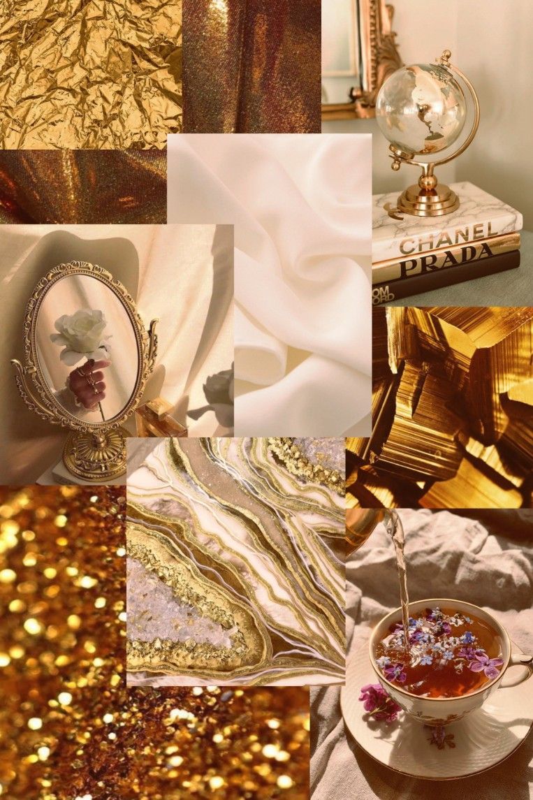 Collage, Gold-Ästhetik, Glitzer, Rosa, Teetasse, HD, Sperrbildschirm fürs iPhone
