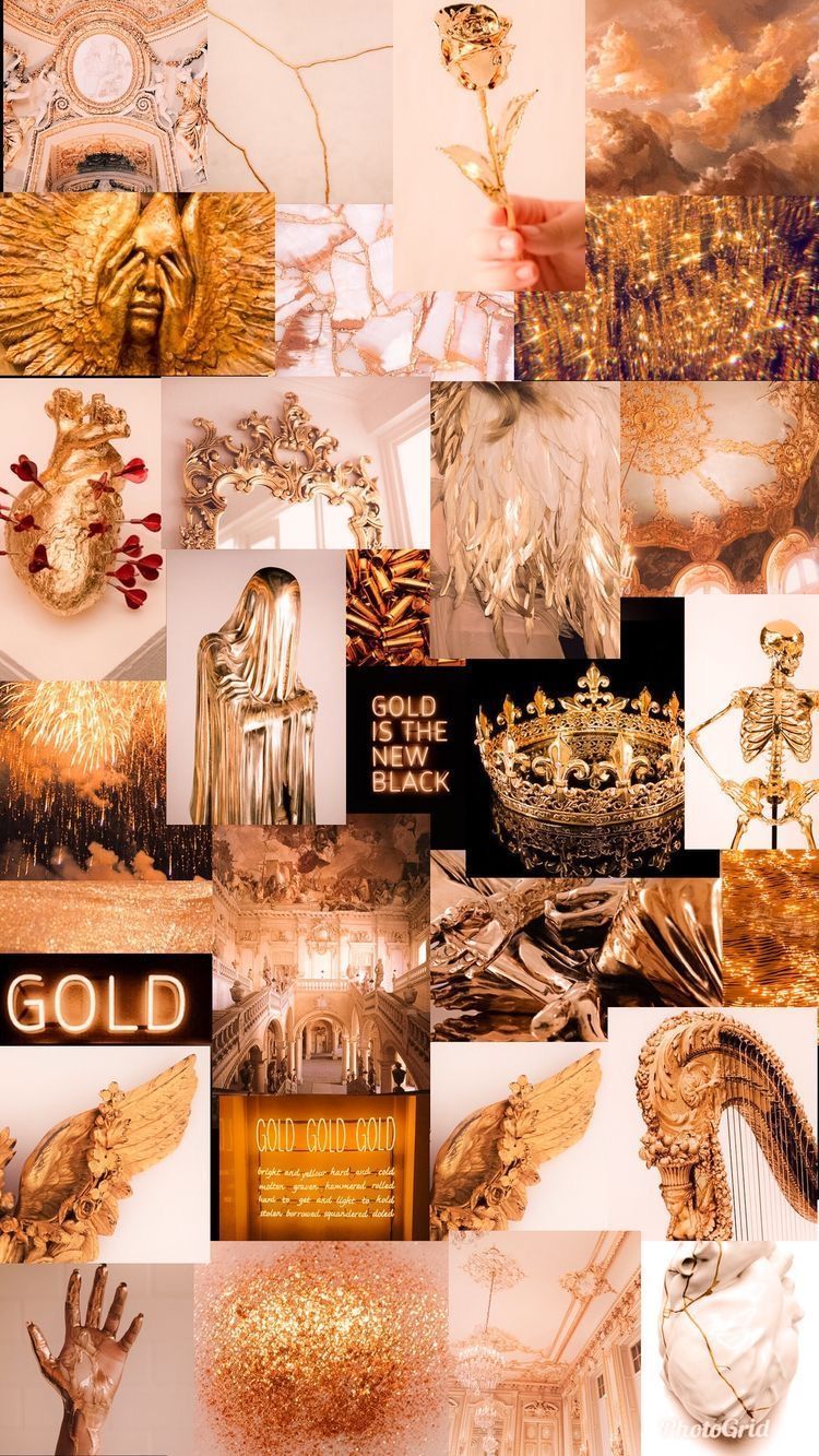 Collage, Gold-Ästhetik, Pfirsich, Gold, HD, Hintergrundbild fürs Handy