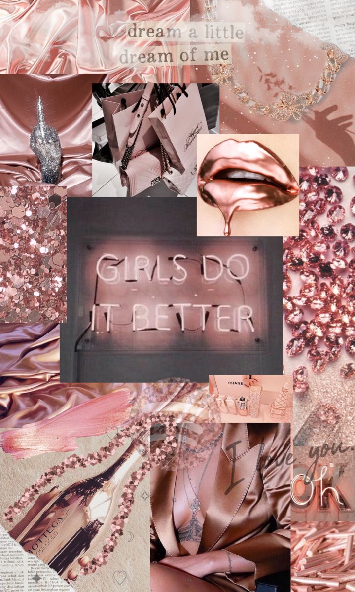 Collage, Roségold, Rosa, Girls do it better, Neonschrift, HD, Handy-Hintergrund