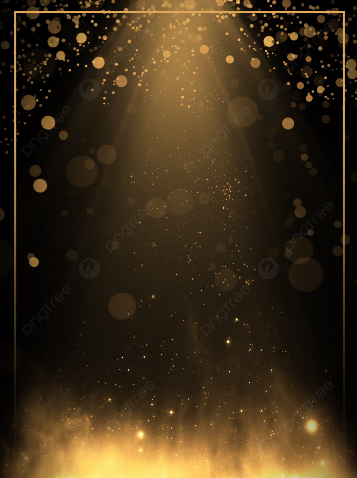 Goldstaub, Bokeh, Goldrahmen, Schwarz Hintergrund, Lichtkegel, Full HD Wallpaper