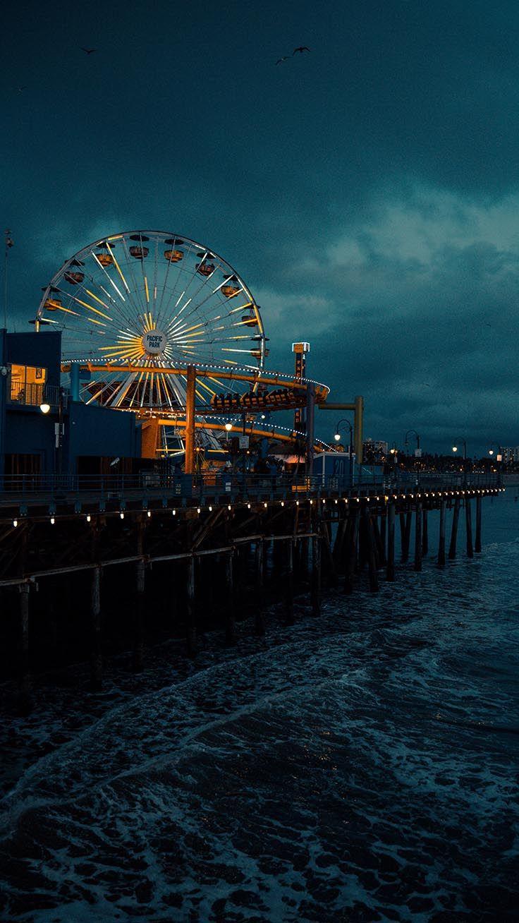 Santa Monica Pier, Riesenrad, Meer, Dunkler Himmel, Kalifornien, Hintergrundbild fürs iPhone Air
