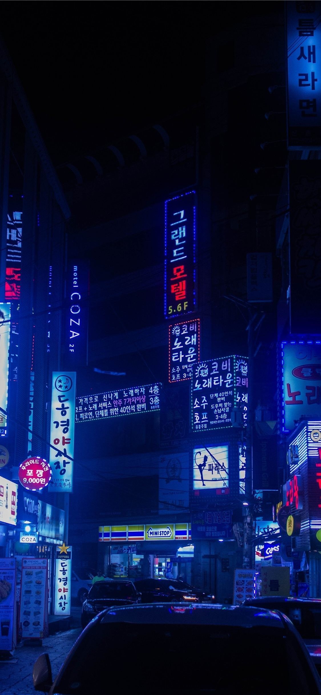 Neonschilder, Nacht, Großstadt, Blau, Asiatische Stadt, iPhone Air, Sperrbildschirm