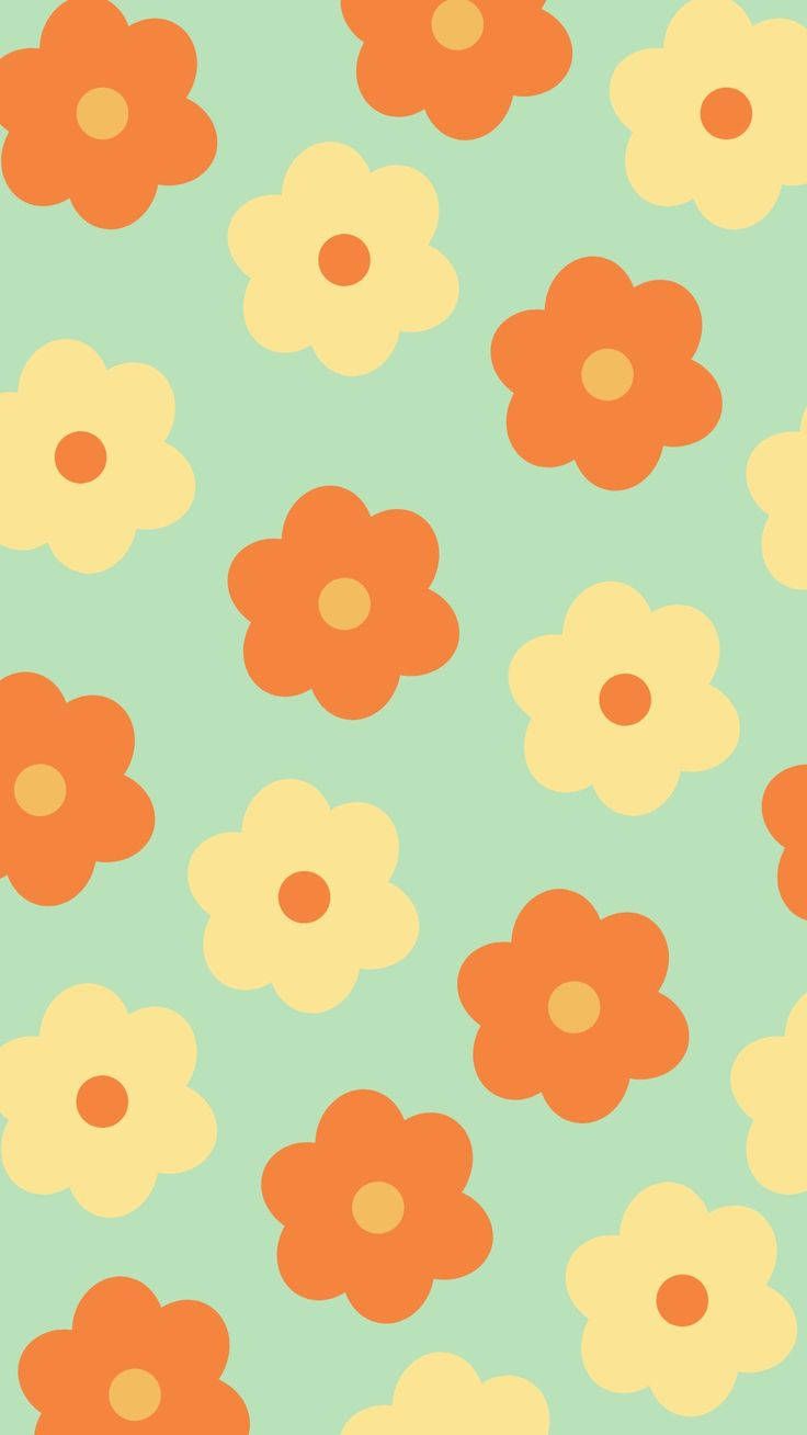 Blumenmuster, Retro, Orange, Mintgrün, 70er Jahre, iPhone 18, Handy-Hintergrund