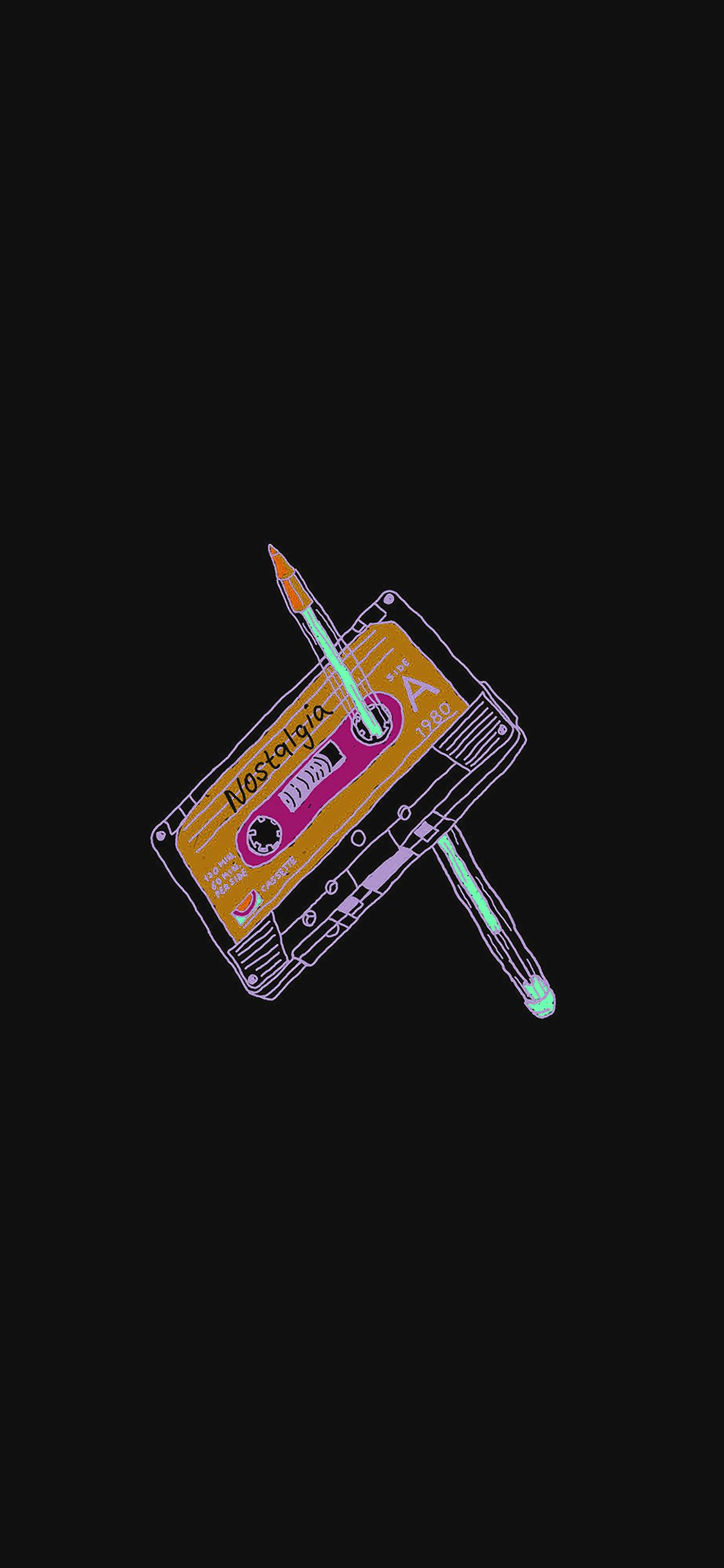Kassette, Bleistift, Retro, Schwarzer Hintergrund, Minimalismus, iPhone-18-Wallpaper
