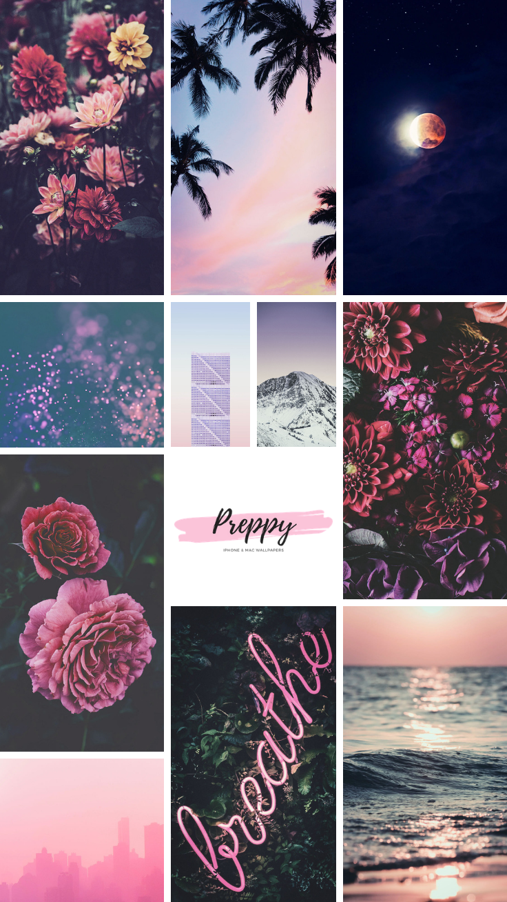 Collage, Breathe, Blumen, Rosa, Ästhetik, Meer, iPhone 17 Pro Max, Hintergrundbild