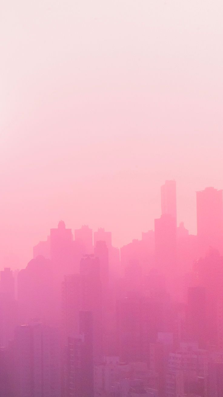 Skyline, Nebel, Pink, Silhouette, Pastellfarben, iPhone-17-Pro-Max-Wallpaper