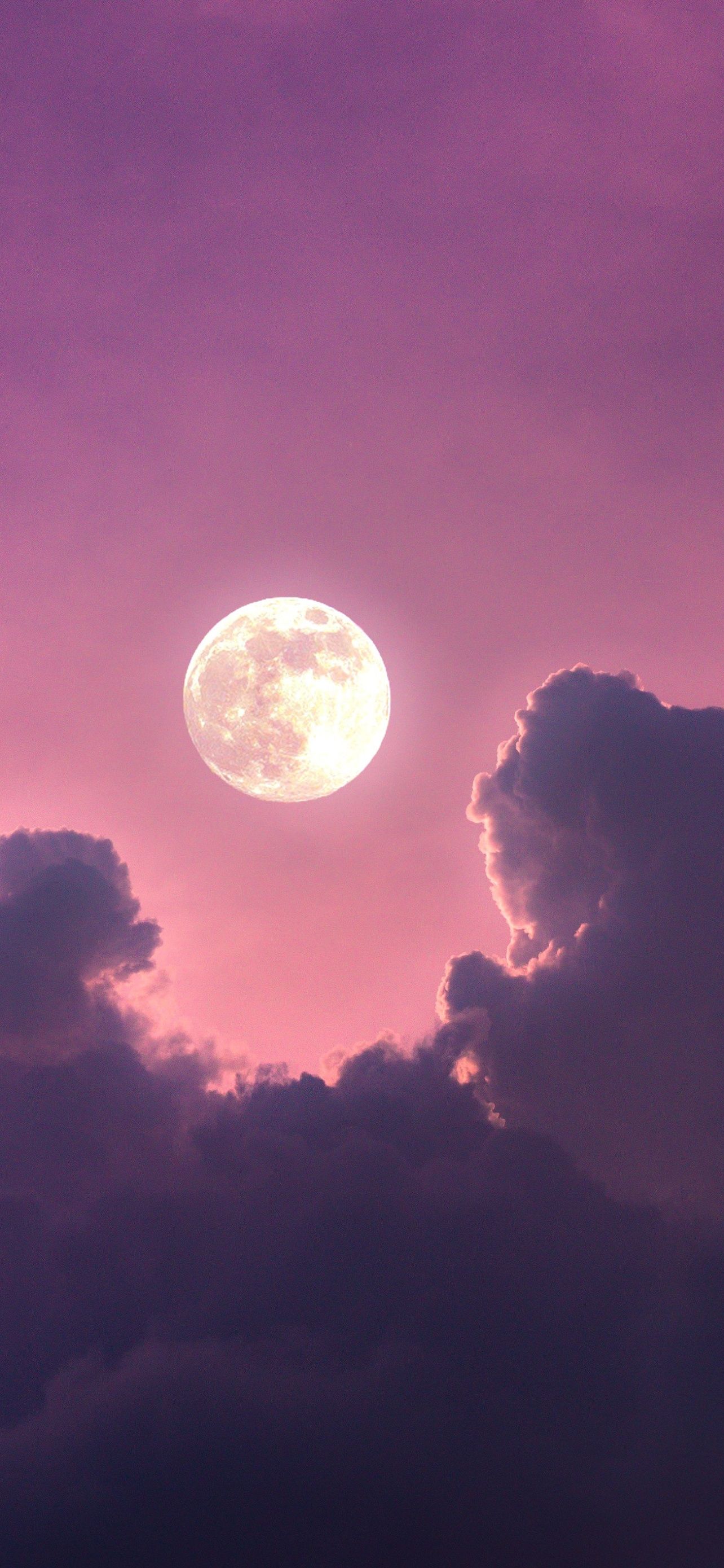 Vollmond, Wolken, Lila Himmel, Nacht, Ästhetik, iPhone 17 Pro Max, Hintergrundbild