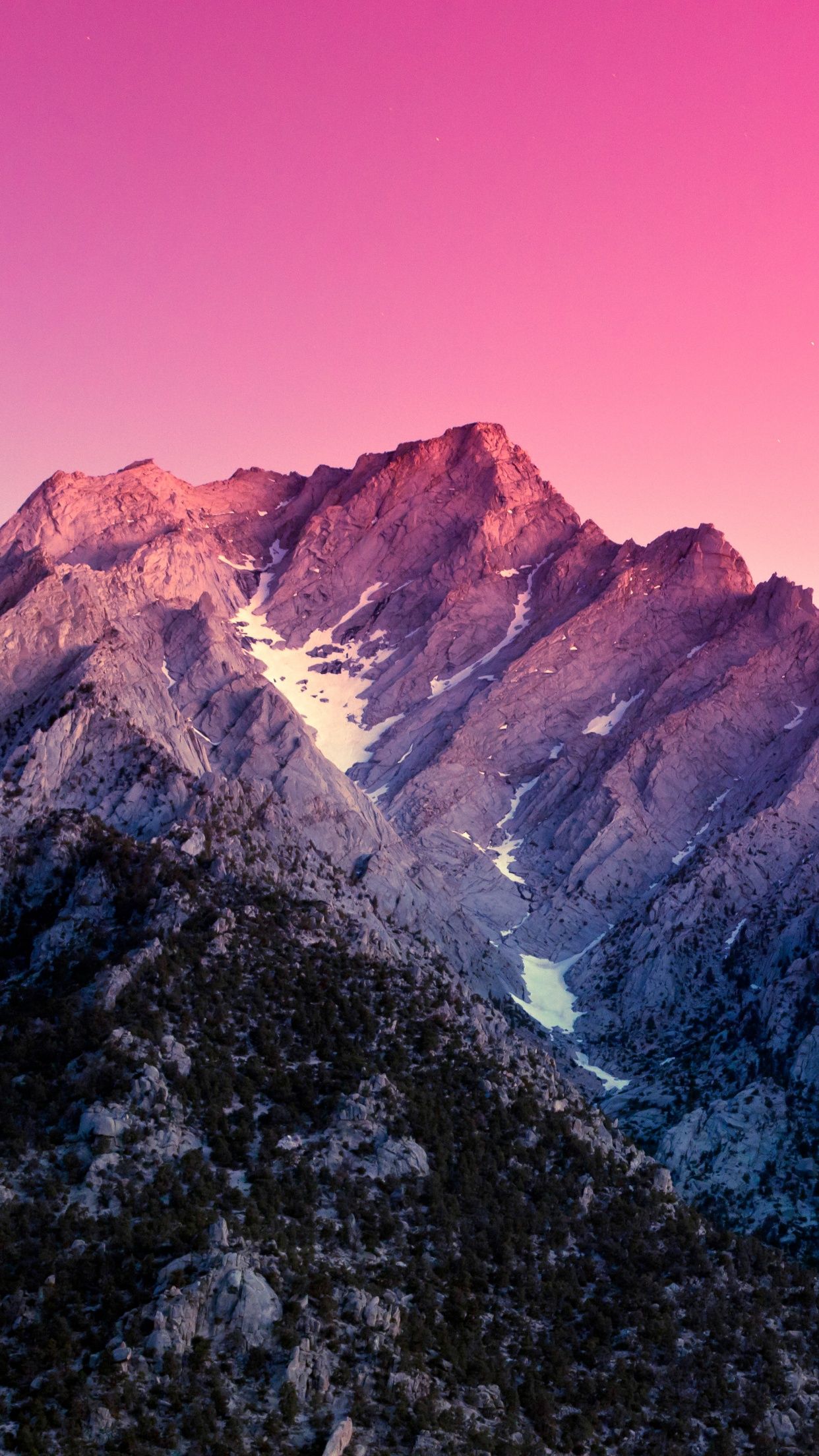 Berge, Pinker Himmel, Gipfel, Alpenglühen, Landschaft, Hintergrundbild fürs iPhone