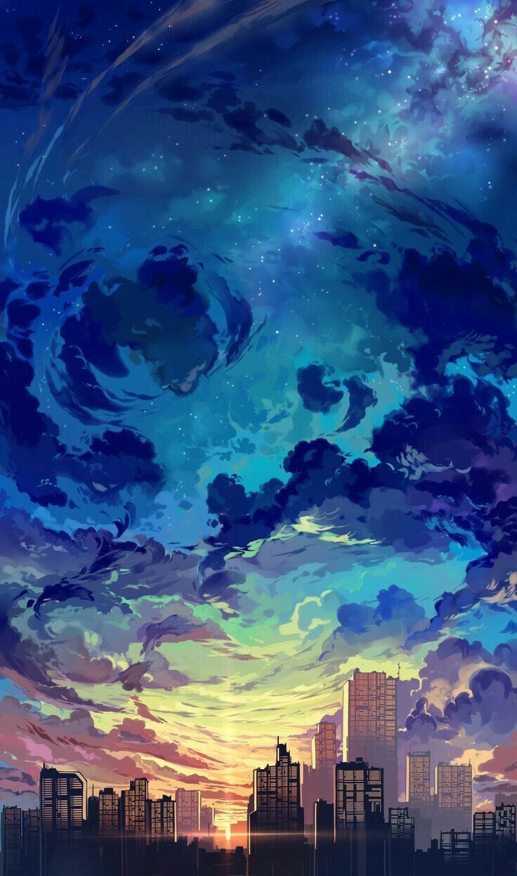 Wolken, Skyline, Fantasy, Digitale Kunst, Blau, Sonnenuntergang, Sperrbildschirm fürs iPhone 18