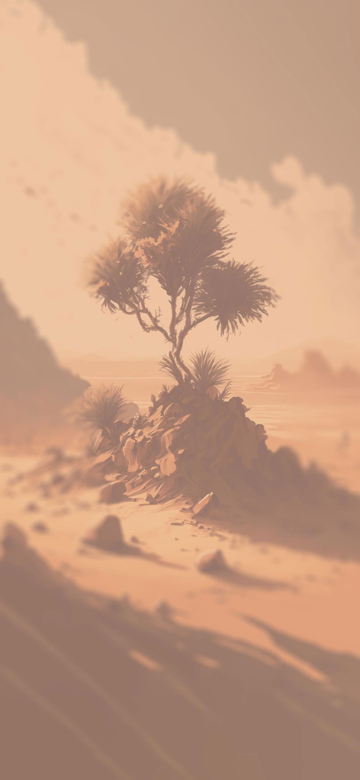 Baum, Wüste, Sandsturm, Fantasy, Beige, Digitale Kunst, Hintergrundbild fürs iPhone 18