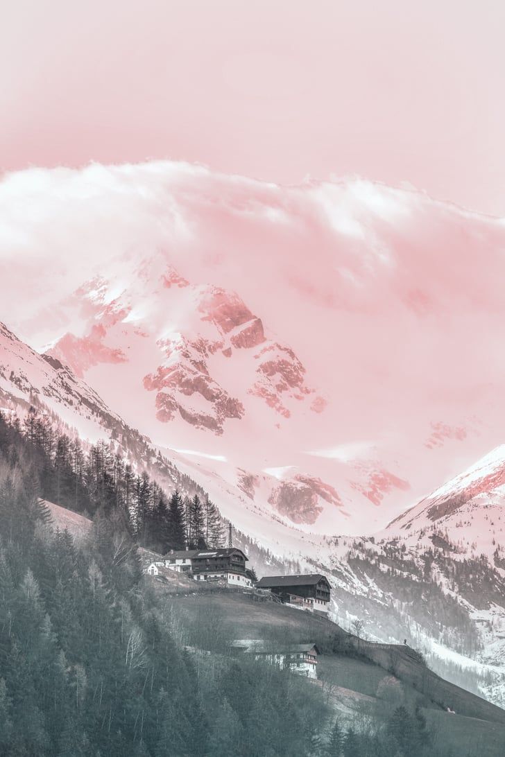 Berge, Schnee, Wolken, Rosa, Tal, Pastellfarben, iPhone-18-Wallpaper