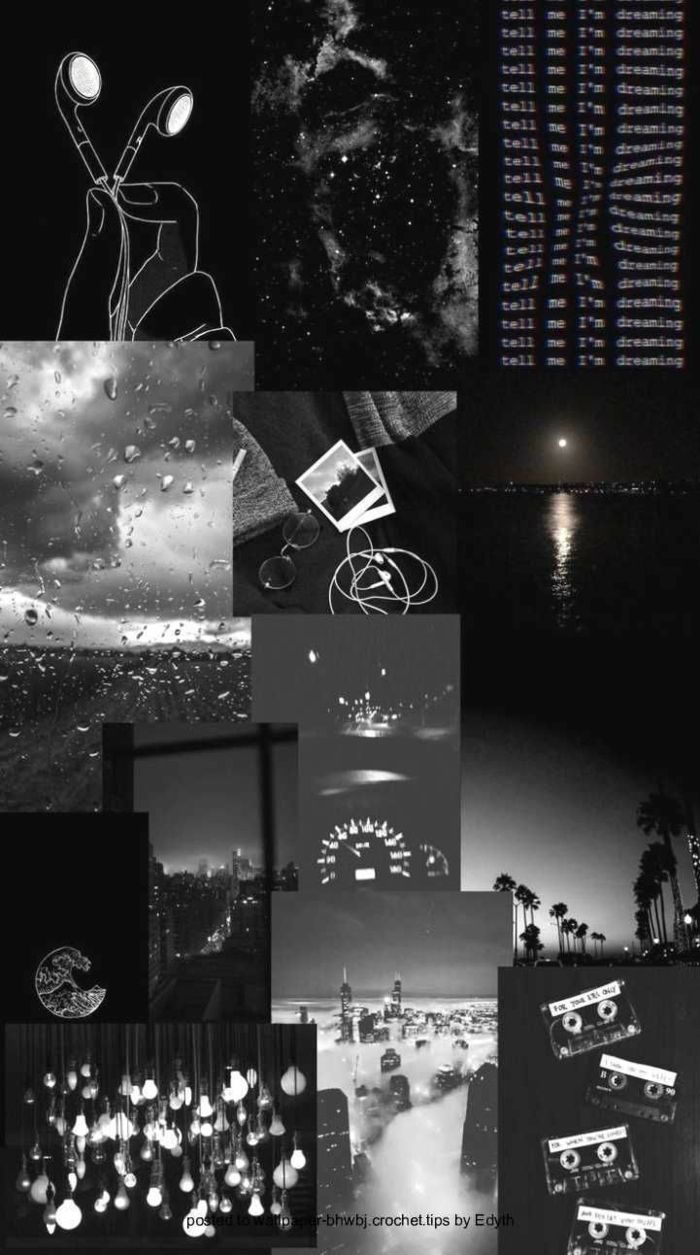Dark Aesthetic, Collage, Nacht, Fotos, Lichter, Hochformat, Hintergrundbild fürs Smartphone