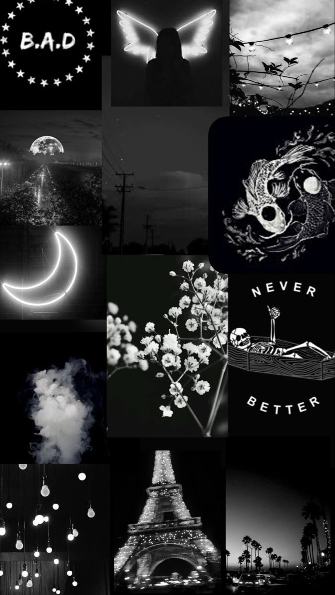 Dark Aesthetic, Collage, Neon-Mond, Engelsflügel, Sprüche, Hintergrundbild fürs Handy