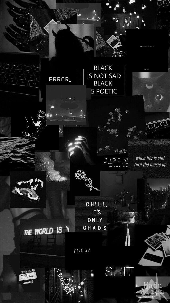 Collage, Zitate, Dunkel, Ästhetik, Grau, HD, Sperrbildschirm fürs iPhone