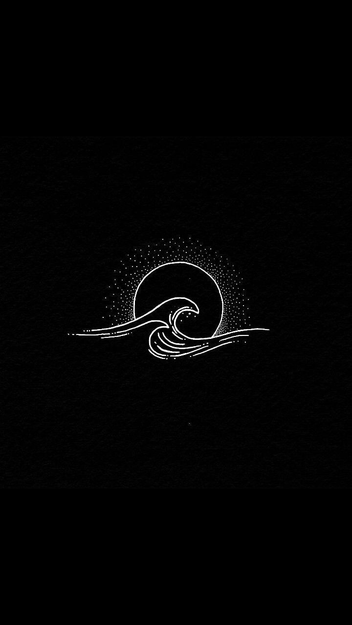 Welle, Sonne, Strichzeichnung, Minimalismus, Dunkel, Hintergrundbild für iPhone und Android
