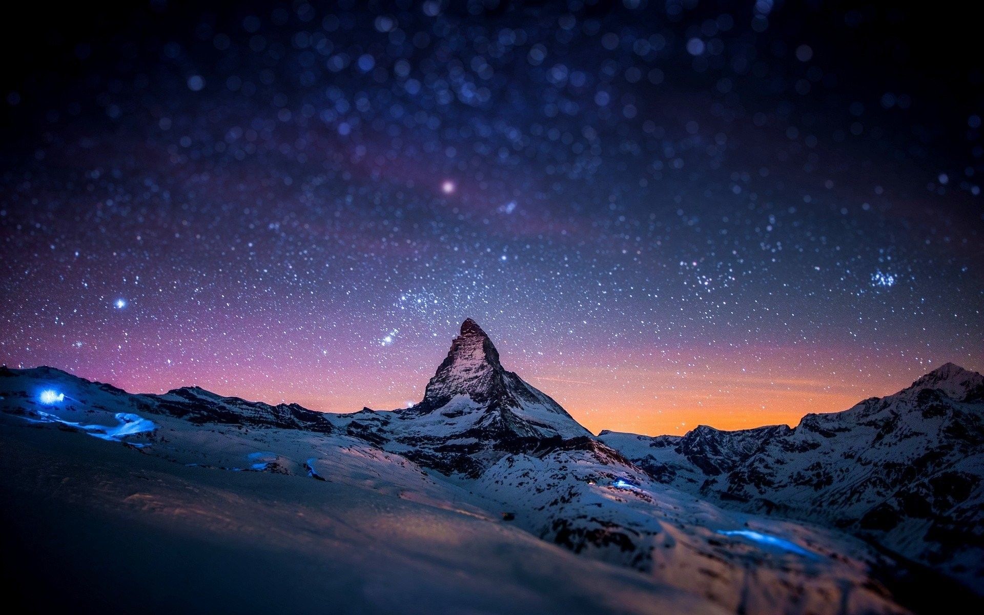 Matterhorn, Alpen, Schweiz, Sternenhimmel, Schneeberge, Nacht, Milchstraße, Full HD, PC-Hintergrundbild