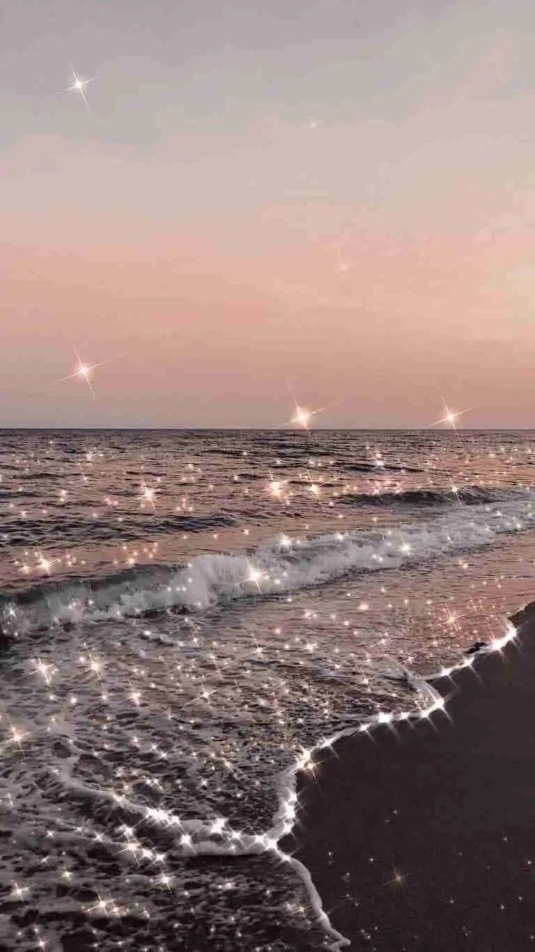 Meer, Wellen, Strand, Abenddämmerung, Glitzer, HD, Hintergrundbild fürs Handy