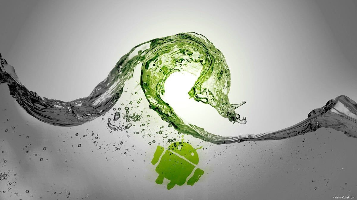 Android, Wasserspritzer, Grün, Grau, Hintergrundbild
