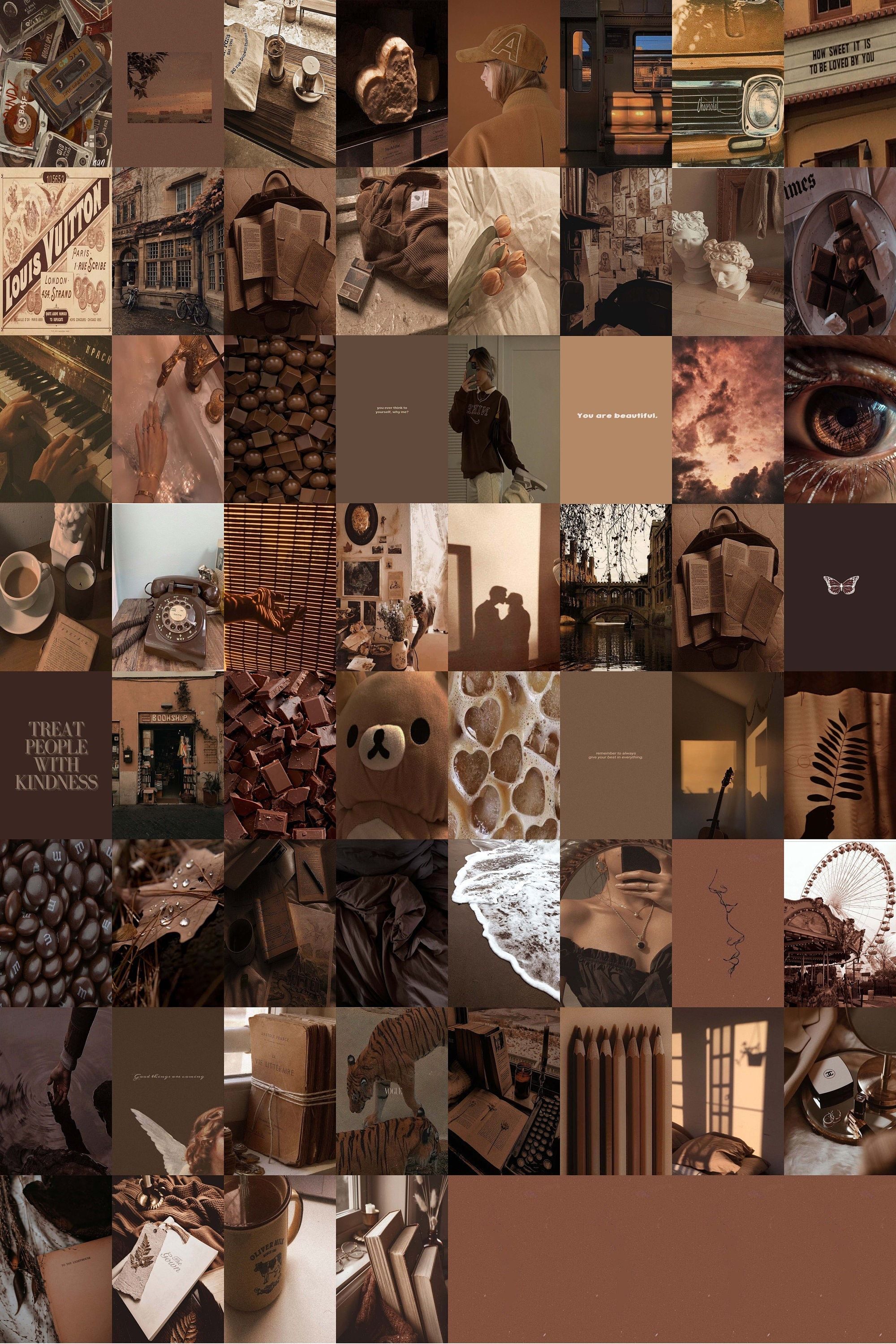 Collage, Braune Ästhetik, Fotos, Dunkle Töne, Hintergrundbild für iPhone und Android