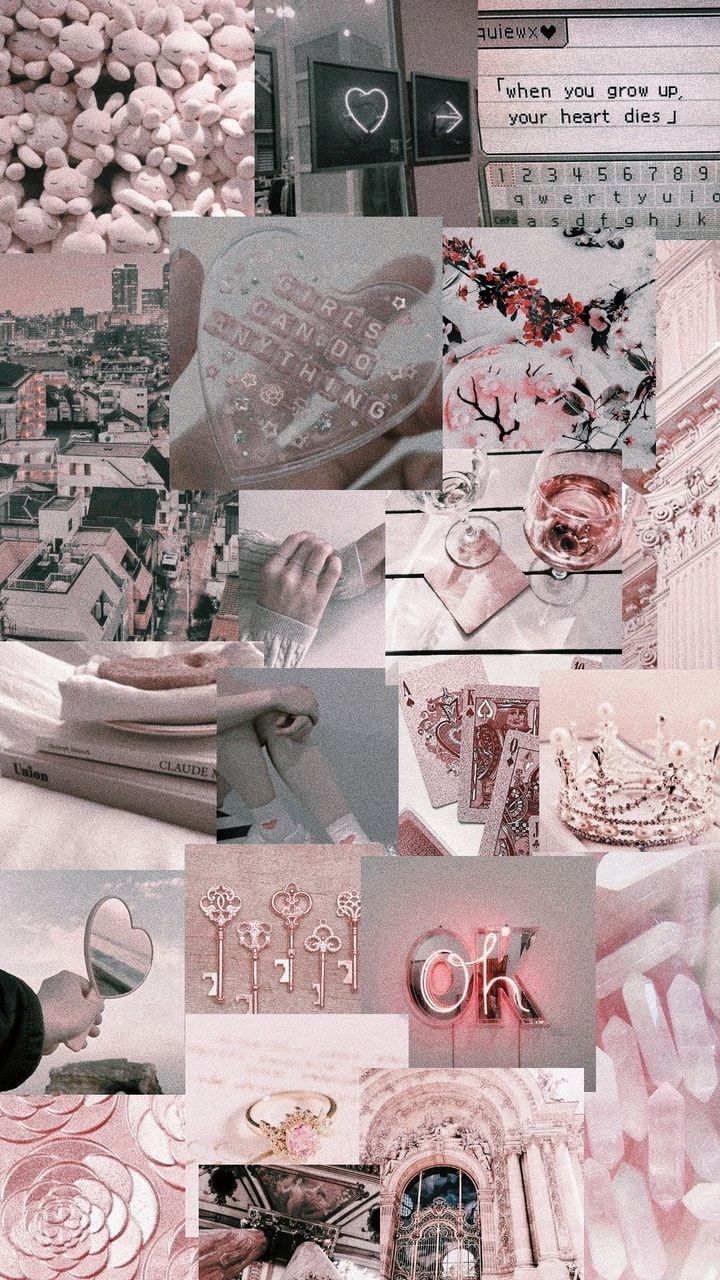 Collage, Ästhetik, Grau-Rosa, Sprüche, HD, Hintergrundbild fürs Handy