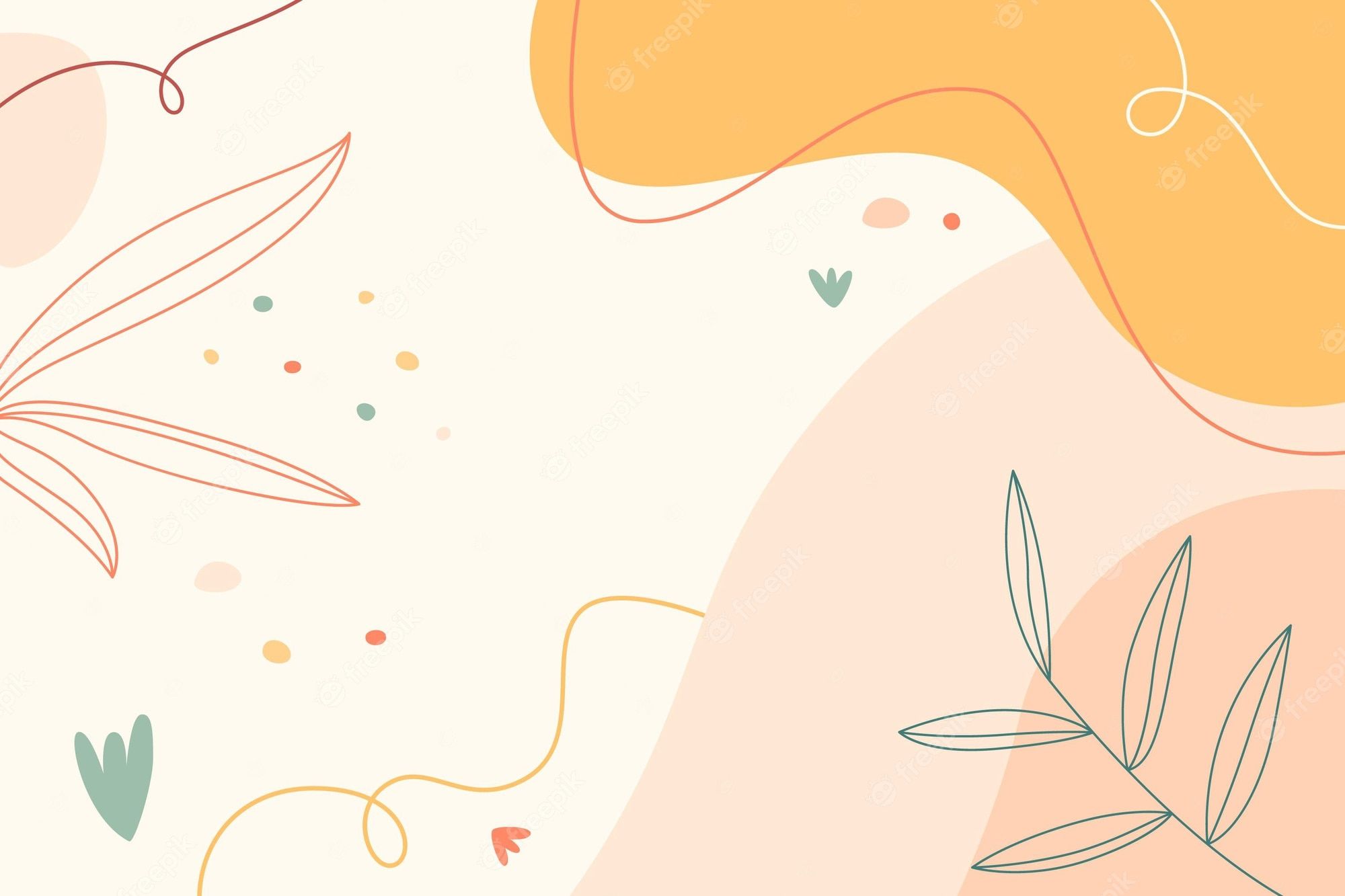 Boho, Abstrakte Formen, Blätter, Pastellfarben, Illustration, Full HD, Desktop-Hintergrund