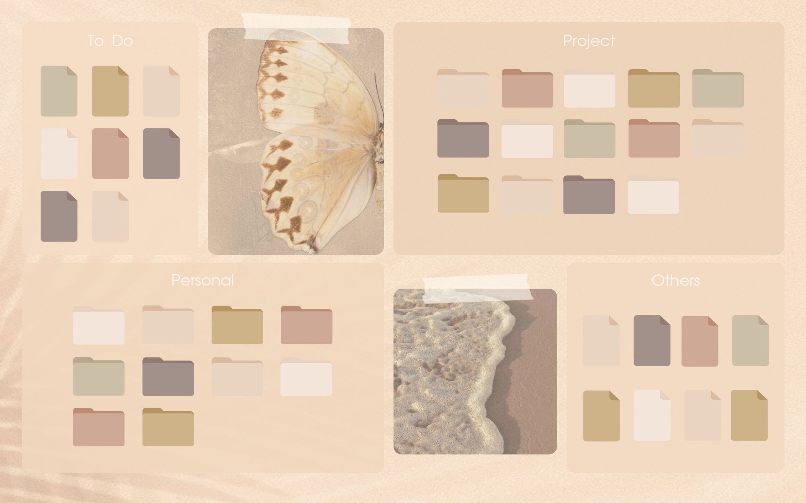 Desktop-Organizer, Ordnersymbole, Schmetterling, Pfirsich, Pastell, 2K, Windows-Hintergrundbild