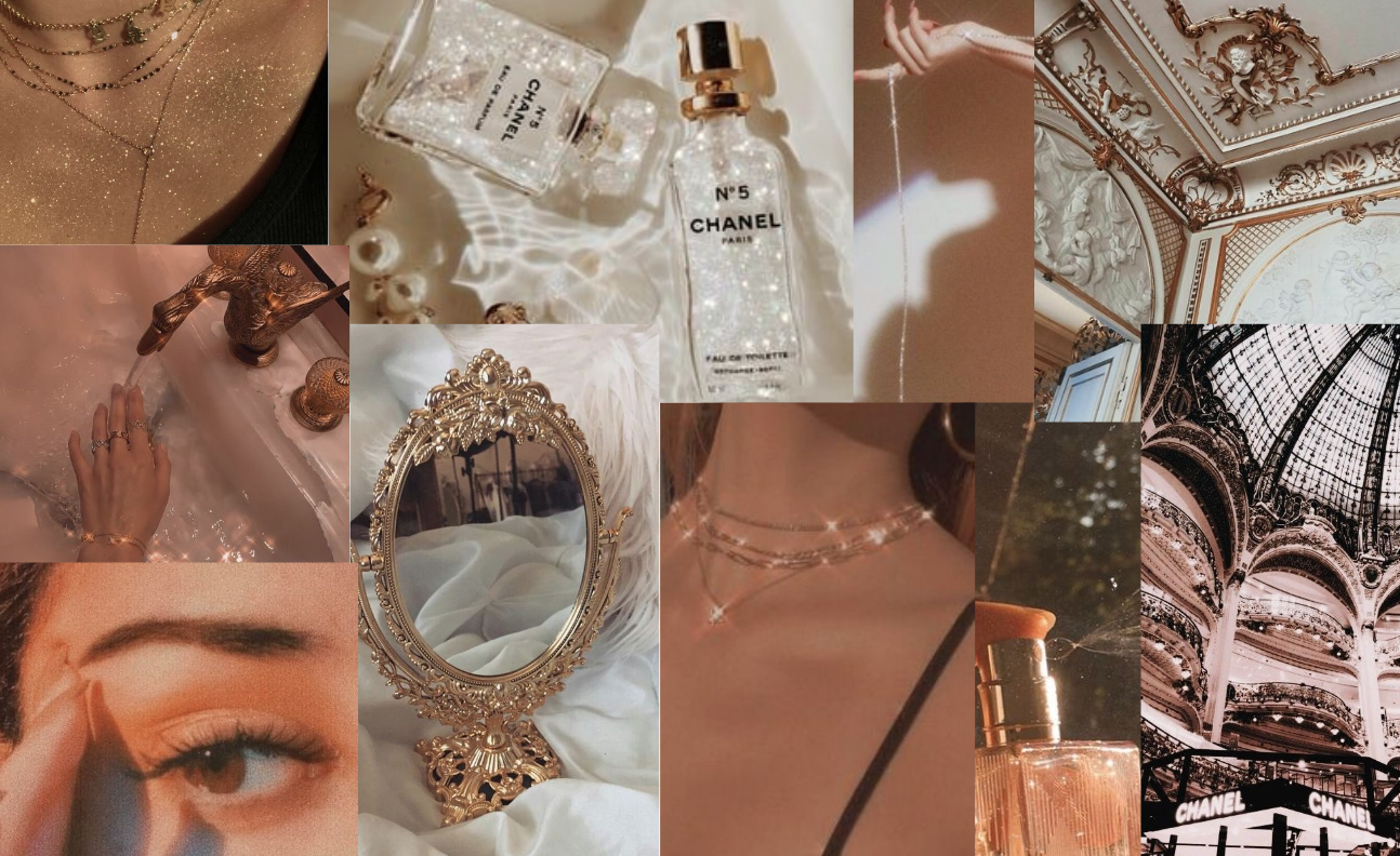 Collage, Chanel No. 5, Spiegel, Luxus, Beige, HD, Hintergrundbild für den PC