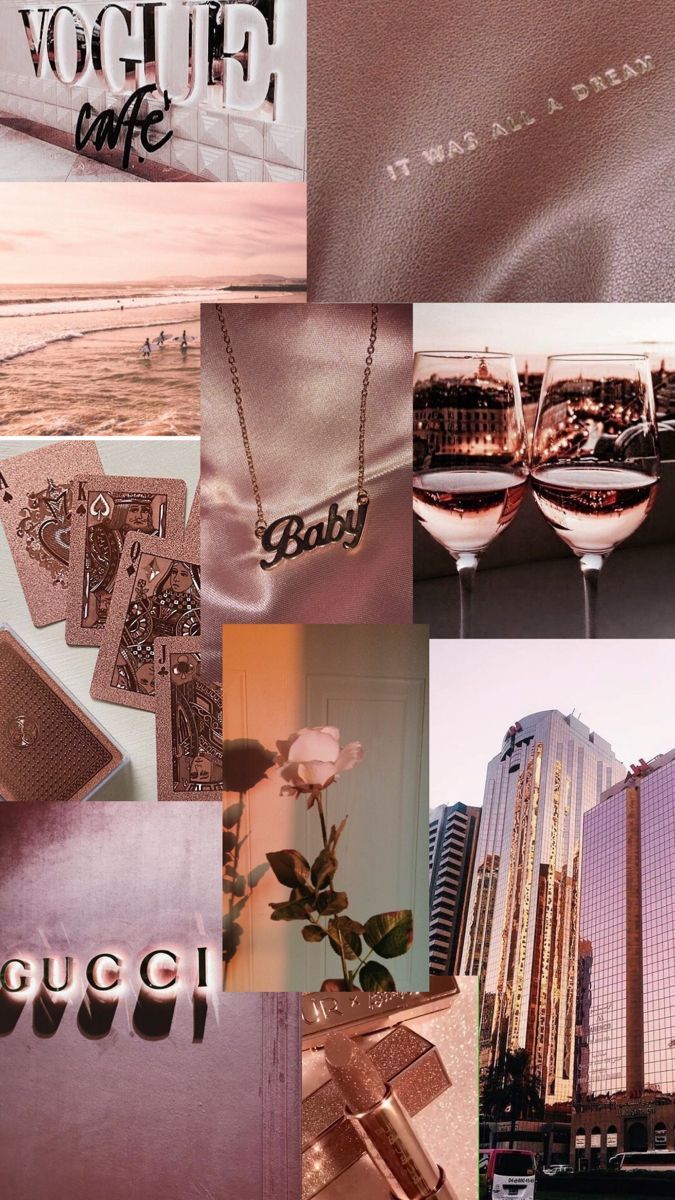 Collage, Vogue, Gucci, Champagner, Ästhetik, Hochformat, Hintergrundbild fürs Smartphone