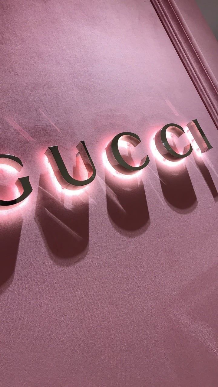 Gucci, Logo, Leuchtschrift, Altrosa, HD, Sperrbildschirm fürs iPhone
