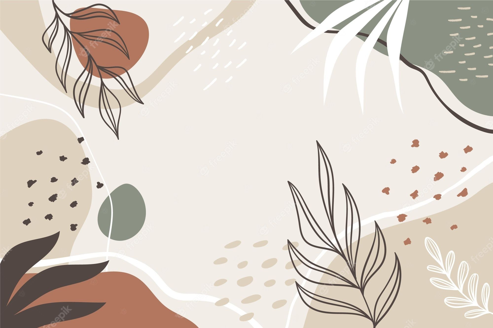 Boho, Abstrakte Formen, Blätter, Erdtöne, Illustration, Full HD, Desktop-Hintergrund für Windows