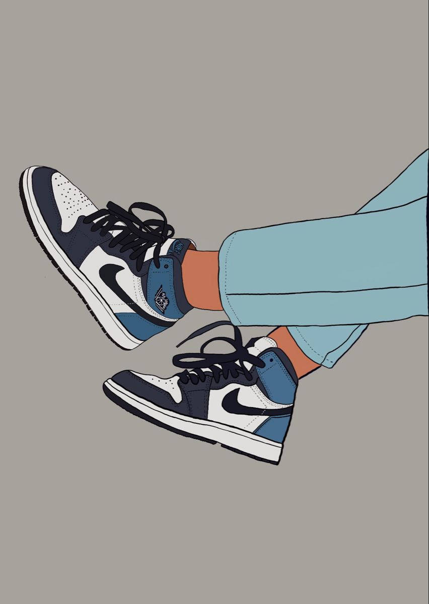 Air Jordan 1, Sneaker, Jeans, Illustration, Grauer Hintergrund, HD Wallpaper
