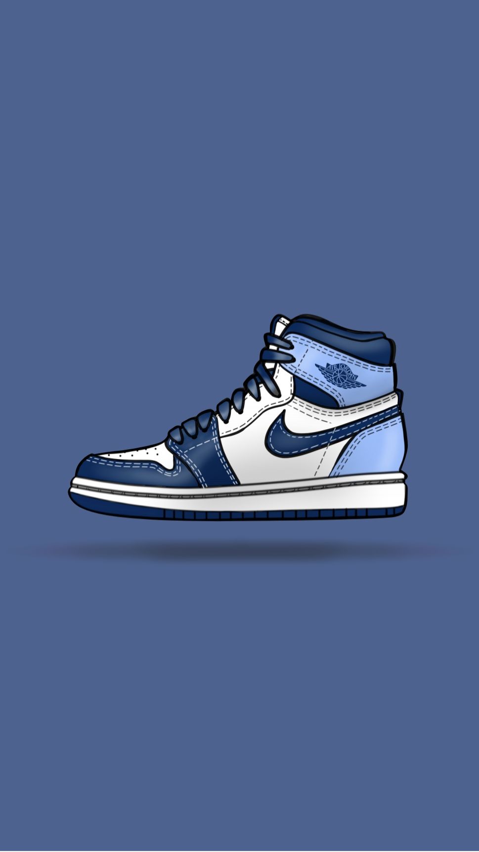 Air Jordan 1, Blauer Sneaker, Illustration, Dunkelblau, Minimalistisch, Hintergrundbild fürs Handy