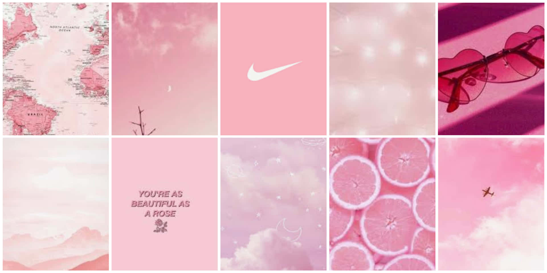 Nike, Collage, Herzbrille, Grapefruit, Pastellrosa, Full HD, Desktop-Hintergrund für Windows