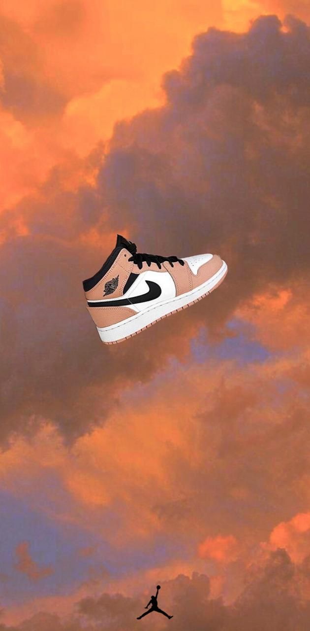 Air Jordan 1, Sneaker, Orange Wolken, Sonnenuntergang, Jumpman, Hintergrundbild fürs Handy