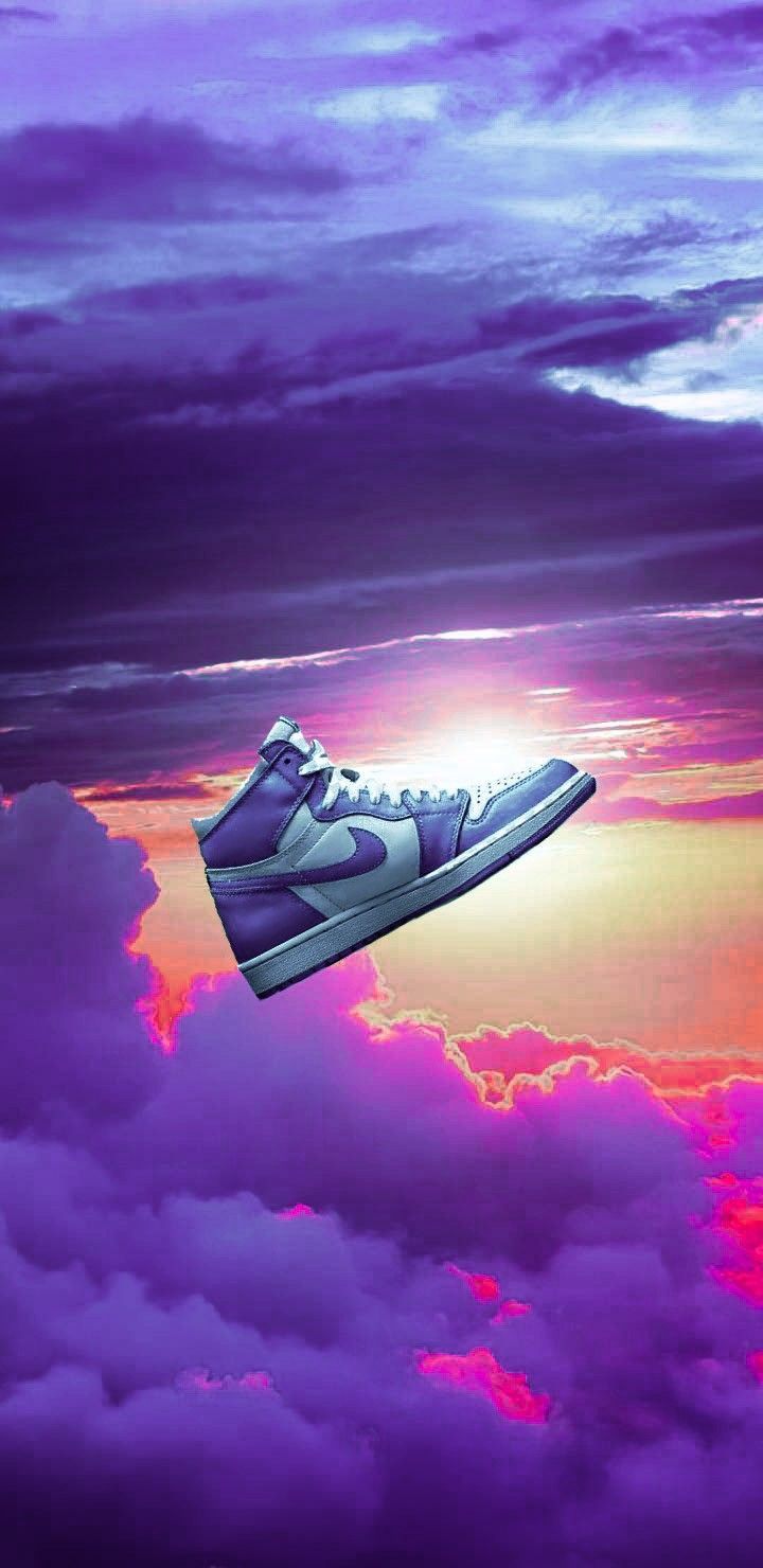 Air Jordan 1, Sneaker, Lila Wolken, Surreal, Himmel, HD, Handy-Hintergrund im Hochformat