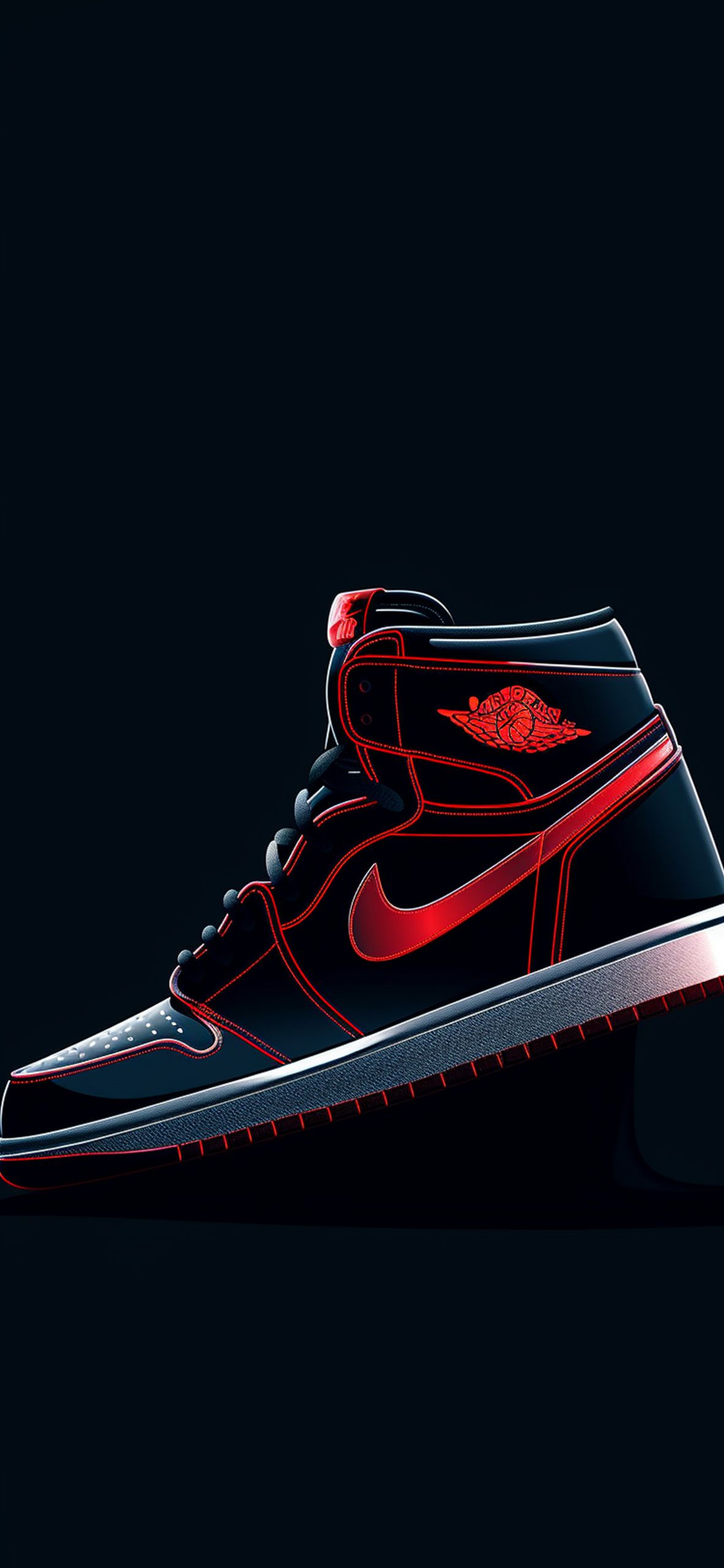 Air Jordan 1, Schwarz-Rot, Sneaker, Dunkler Hintergrund, Minimalistisch, Sperrbildschirm fürs iPhone