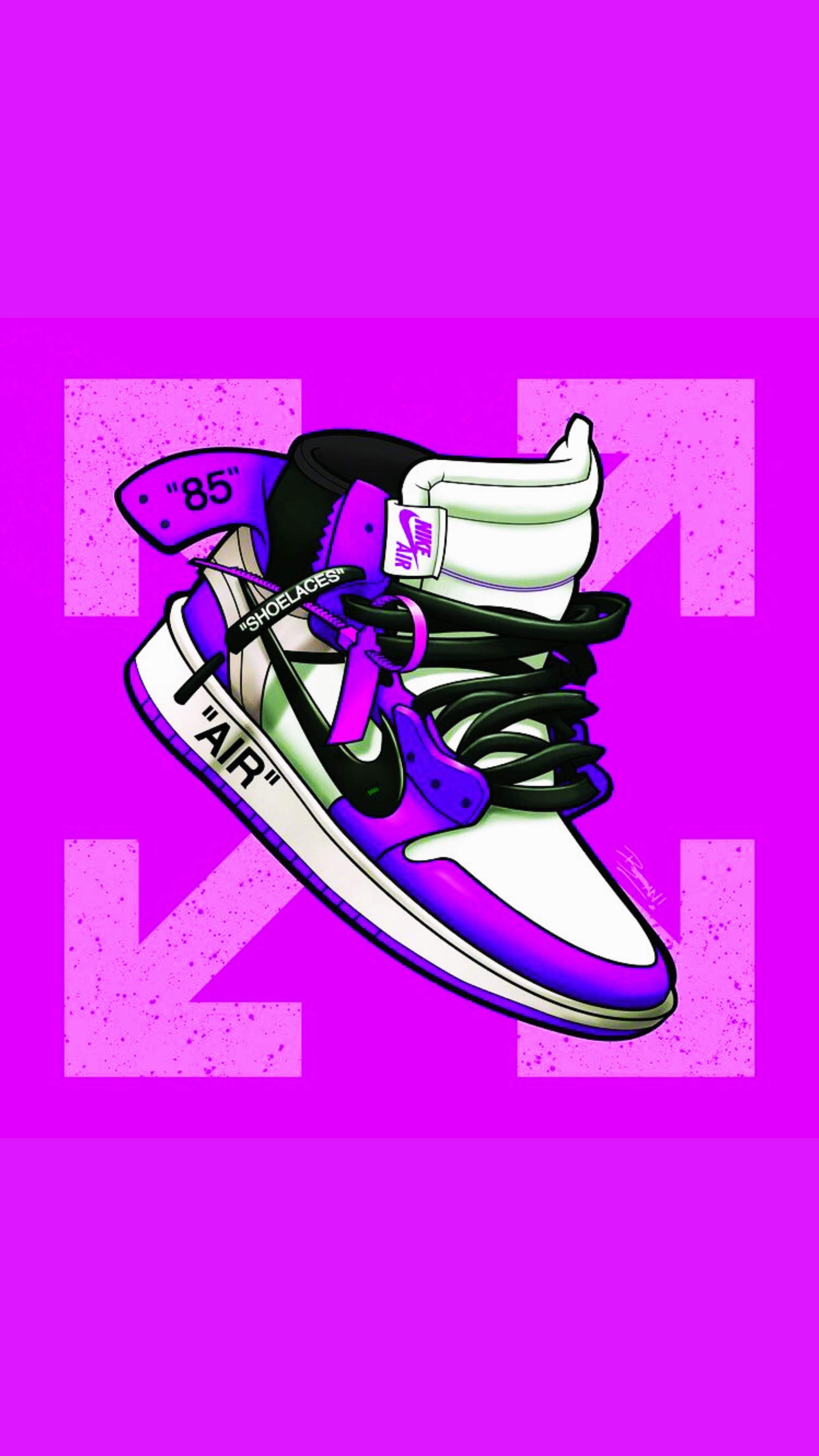 Air Jordan 1, Off-White, Lila, Pink, Illustration, QHD+, Sperrbildschirm fürs iPhone