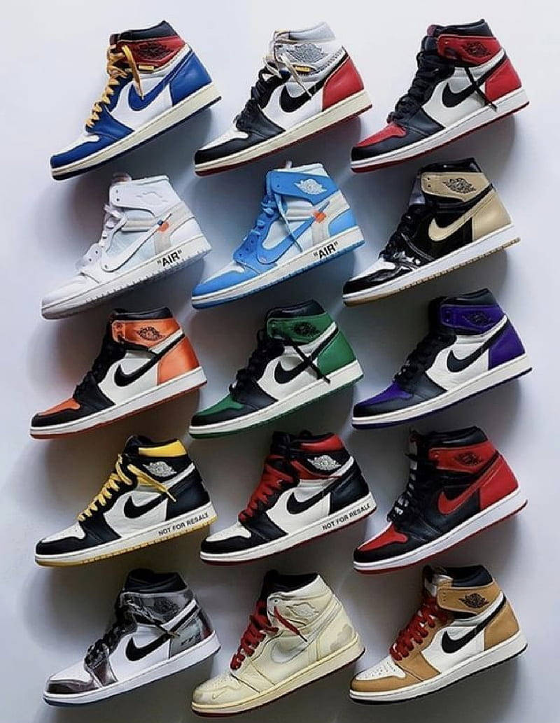 Air Jordan 1, Sneaker-Sammlung, Bunt, Wand, Raster, HD, Hintergrundbild fürs Tablet