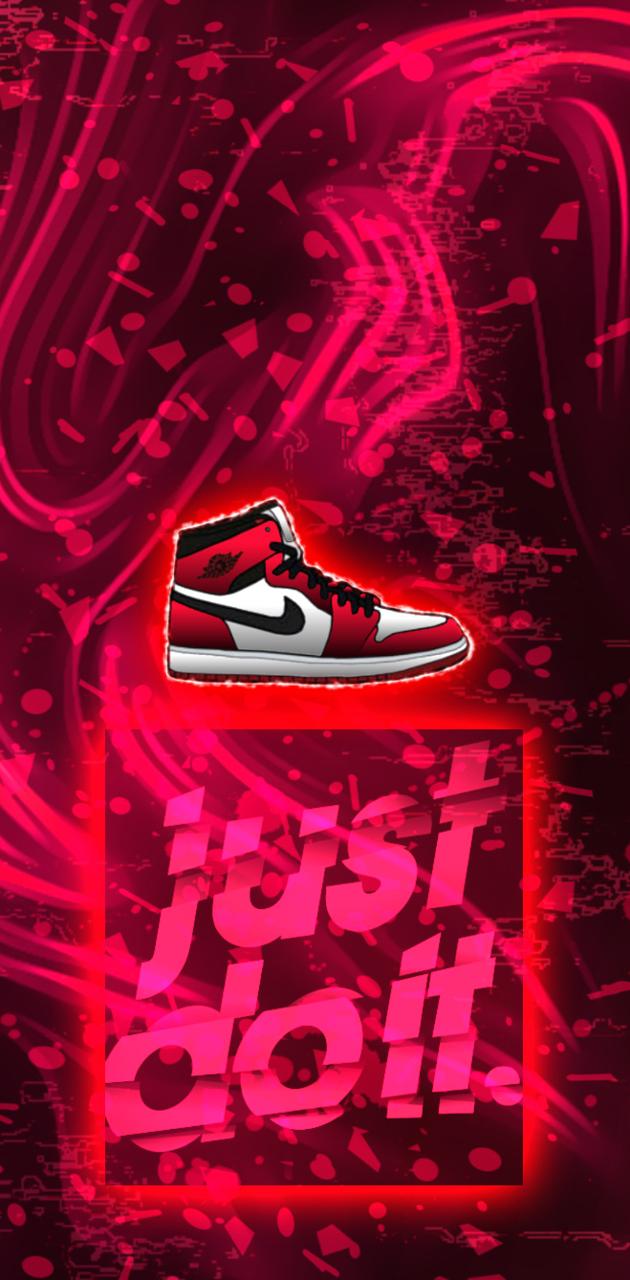 Air Jordan 1, Just Do It, Neon, Rot, Sneaker, Hintergrundbild für iPhone und Android