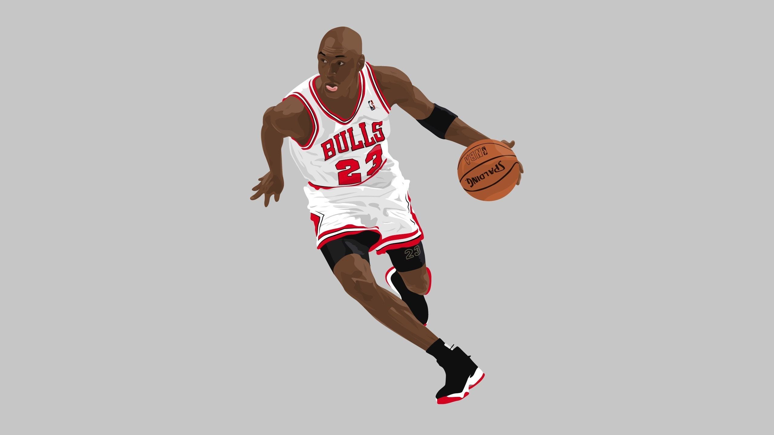 Michael Jordan, Chicago Bulls, Basketball, Dribbling, Illustration, 2560x1440, Desktop-Hintergrund