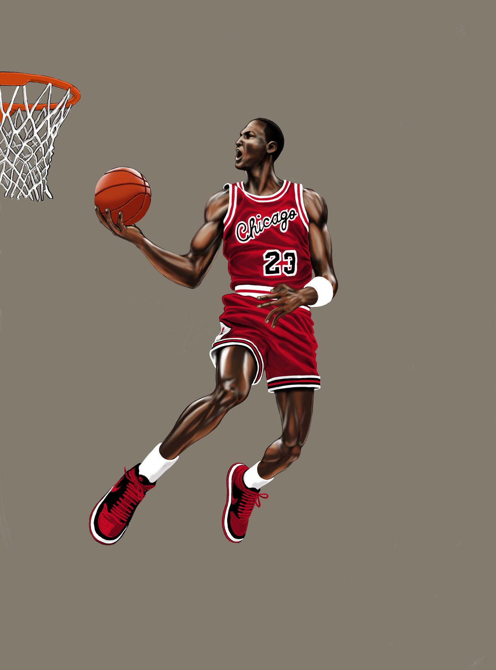 Michael Jordan, Chicago Bulls, Slam Dunk, Basketball, Illustration, QHD+, Tablet-Hintergrund