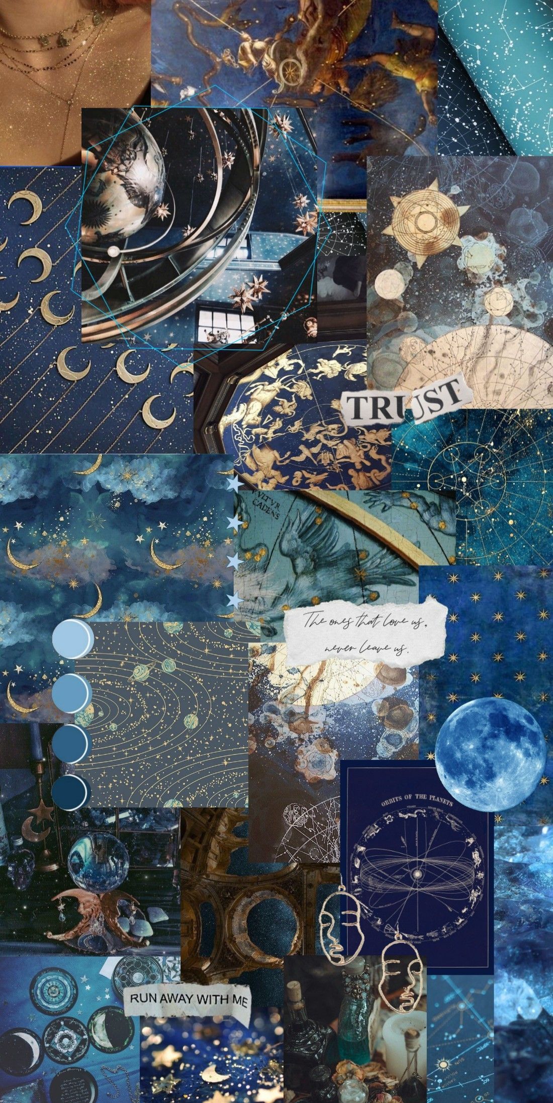 Collage, Mond, Sterne, Dunkelblau, Aesthetic, Nachthimmel, Android-Hintergrundbild