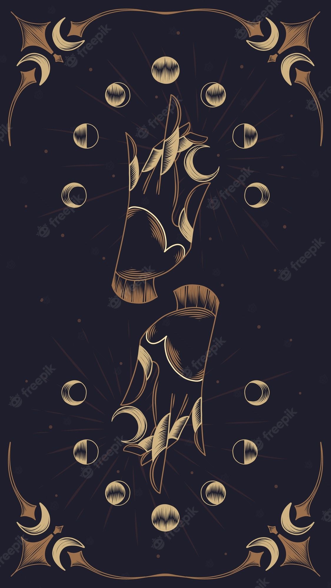 Hände, Mondphasen, Tarot, Gold, Ornamente, Dunkelblauer Hintergrund, Sperrbildschirm fürs iPhone