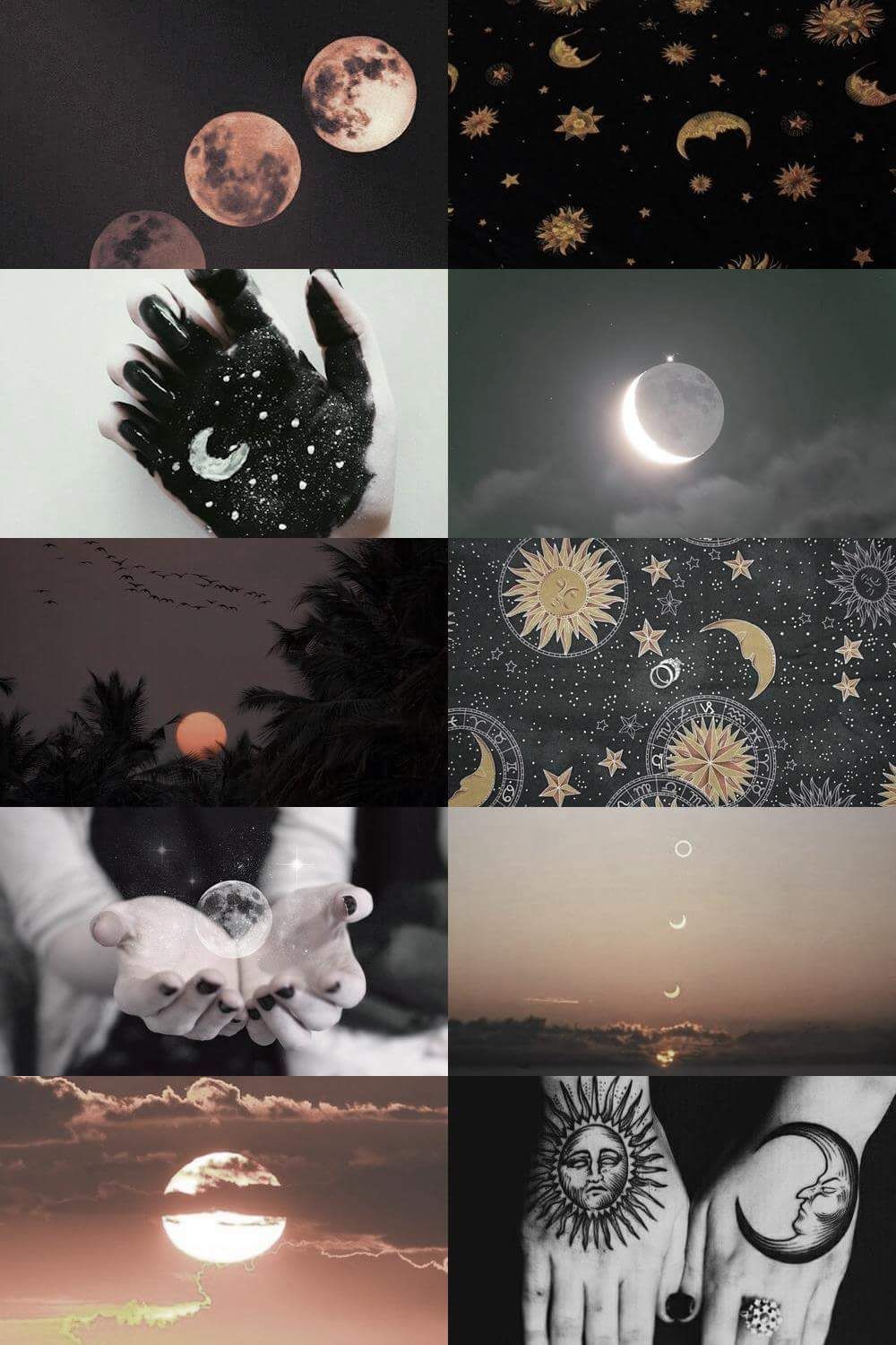 Collage, Mond, Sonne, Hände, Aesthetic, Grau, HD, Hintergrundbild fürs Handy