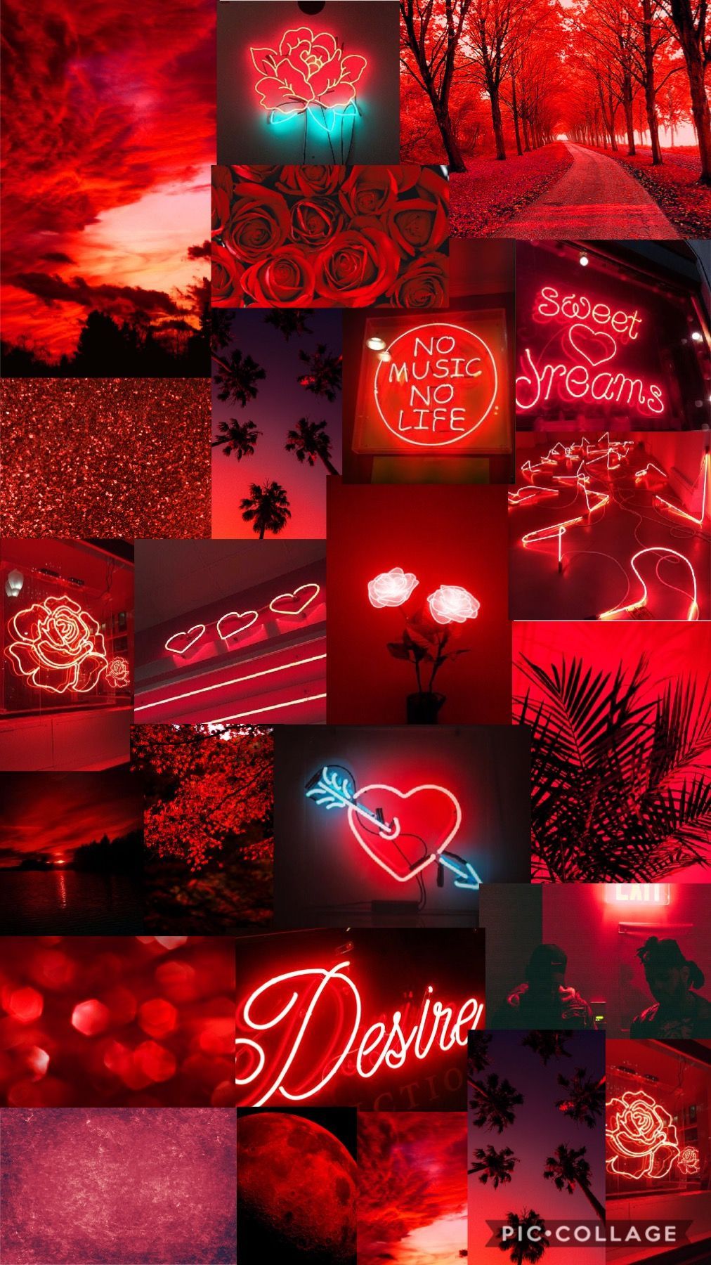 Collage, Neonlichter, Rote Ästhetik, Neonherz, Rosen, HD, Sperrbildschirm fürs iPhone