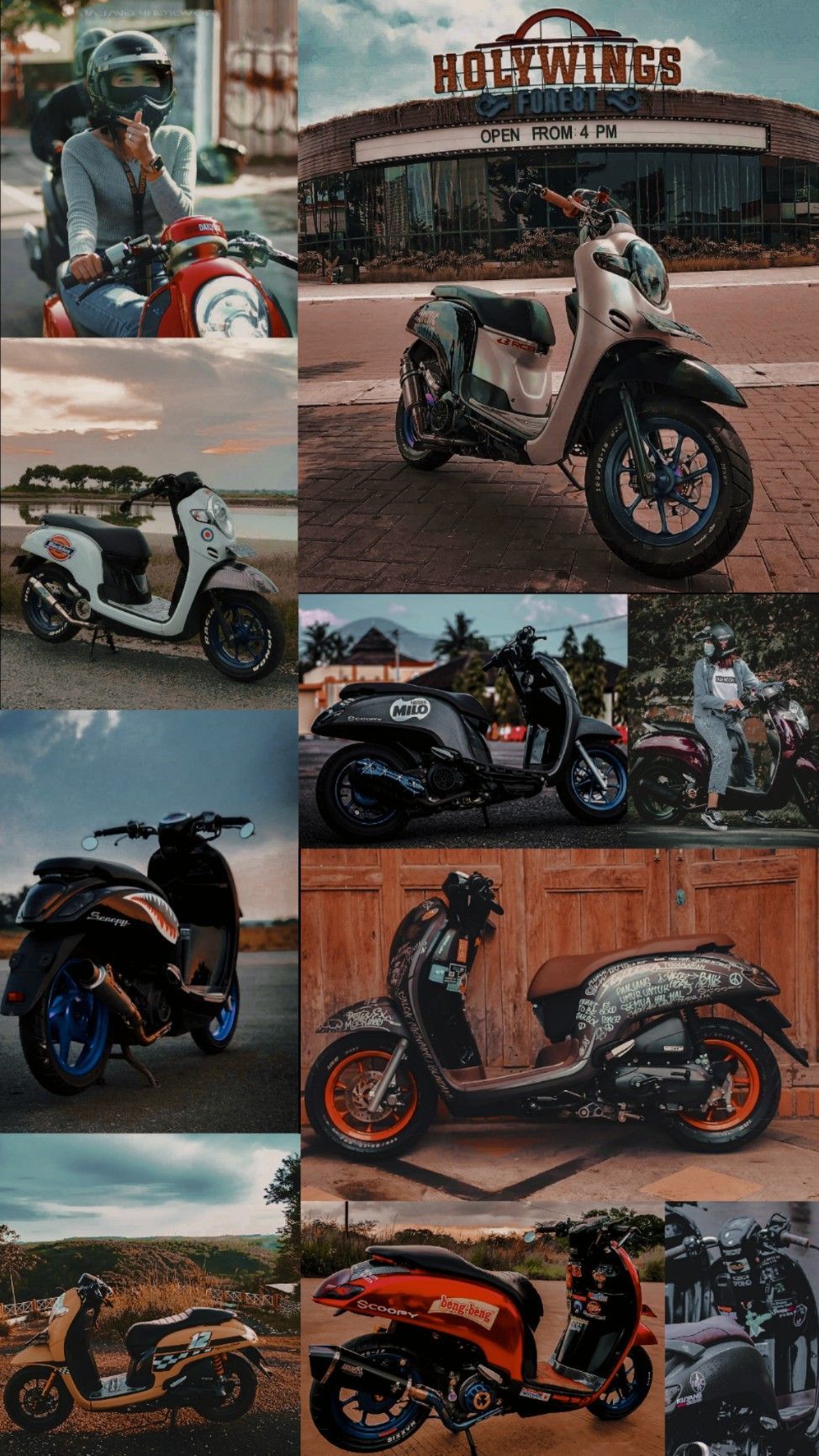Motorroller, Collage, Retro, Vintage, Bunt, Hintergrundbild für iPhone und Android