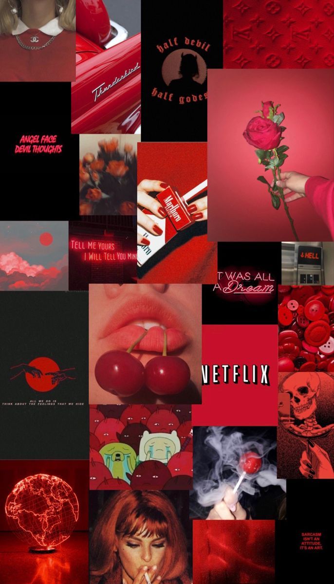 Netflix, Collage, Rote Ästhetik, Rose, Rote Lippen, Schwarz-Rot, Hintergrundbild fürs Handy