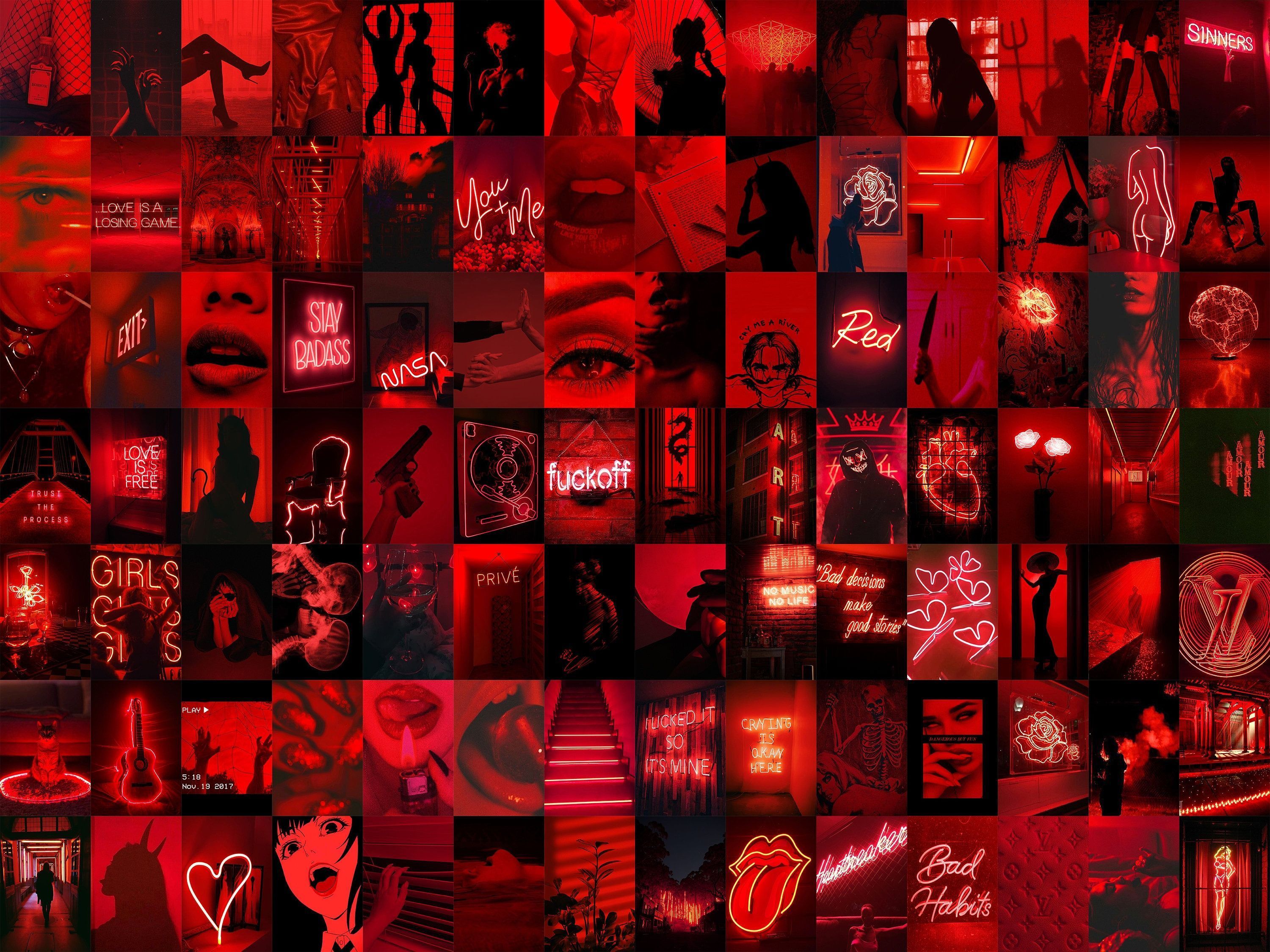 Collage, Rote Ästhetik, Moodboard, Neon, Dunkelrot, 2K, iPad-Hintergrundbild