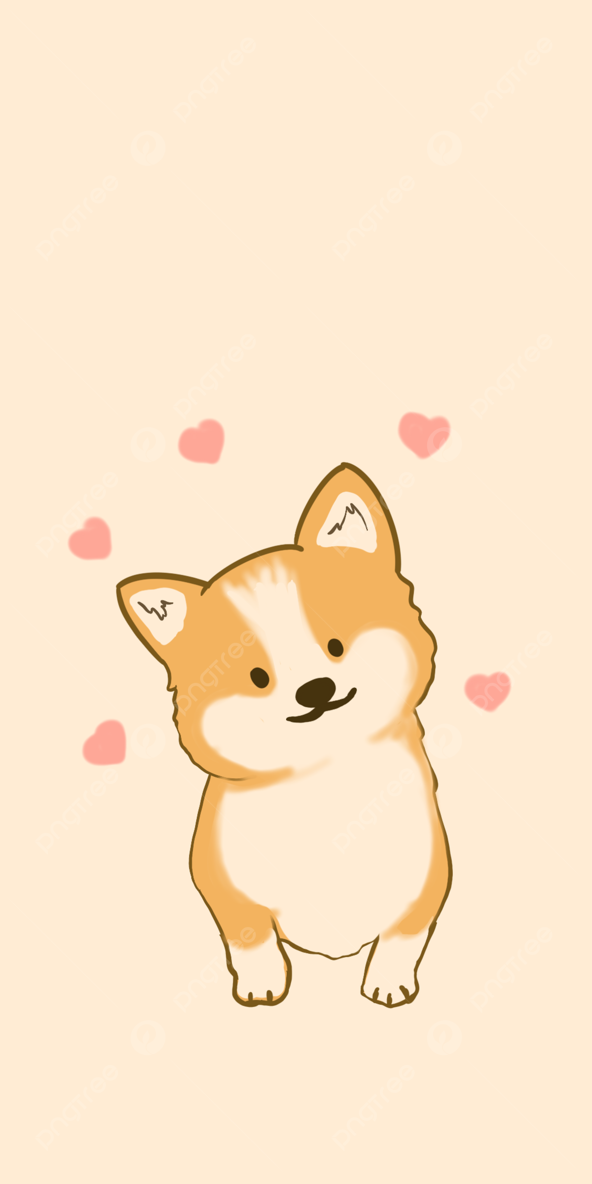 Corgi, Cartoon, Herzen, Creme-Hintergrund, Kawaii, Full HD, Sperrbildschirm fürs iPhone