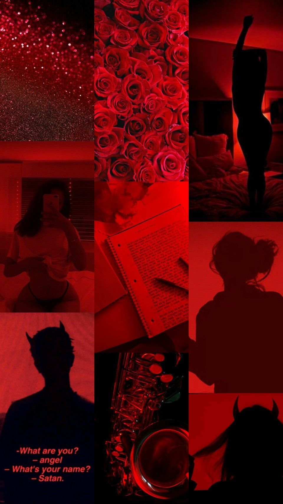 Collage, Rote Ästhetik, Silhouette, Dunkle Stimmung, Hochformat, Hintergrundbild fürs Smartphone